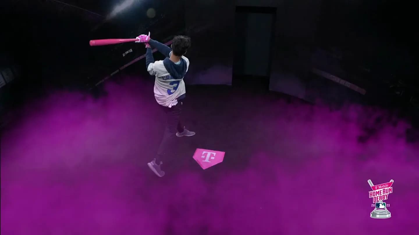 A frozen T-Mobile bat flip seen from a multi-camera array