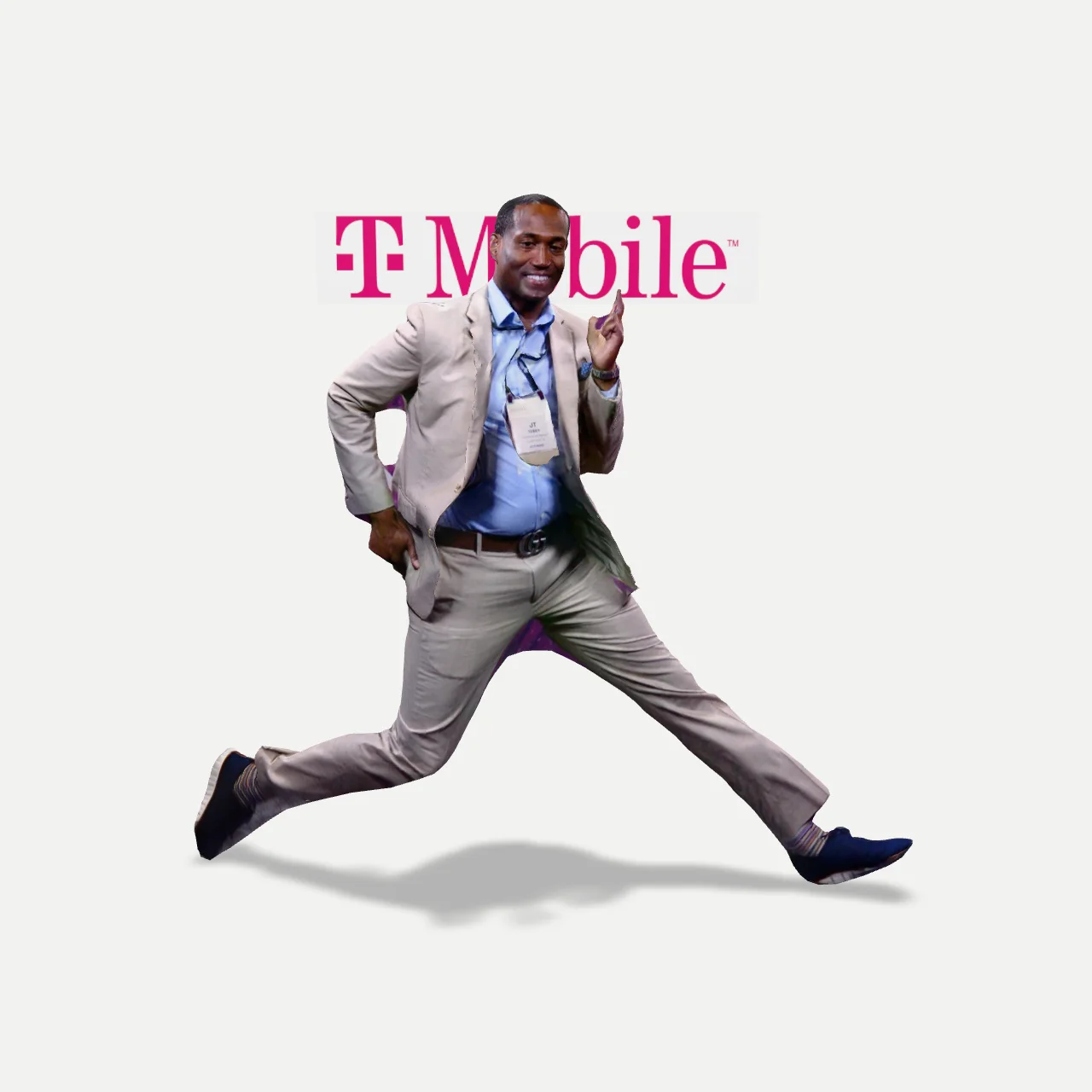 AR Capture 01: the original T-Mobile guest model frozen in a jumping pose